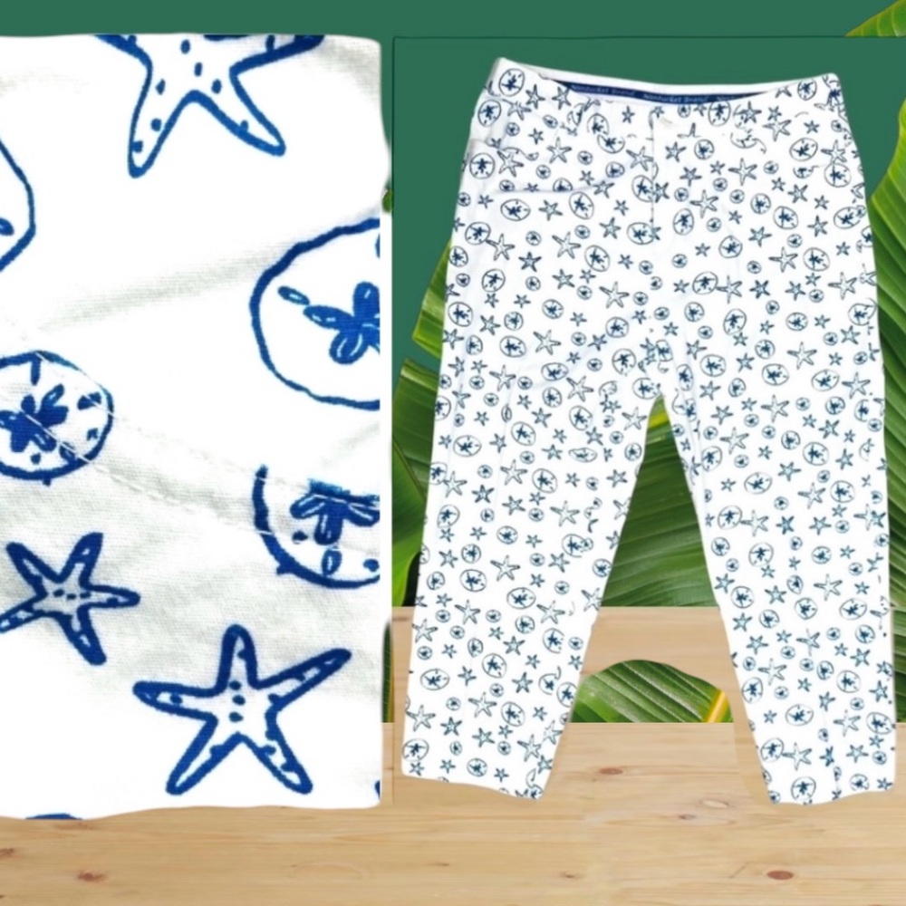 Nantucket Brand Blue & White Sand Dollar Starfish Pants Sz 14